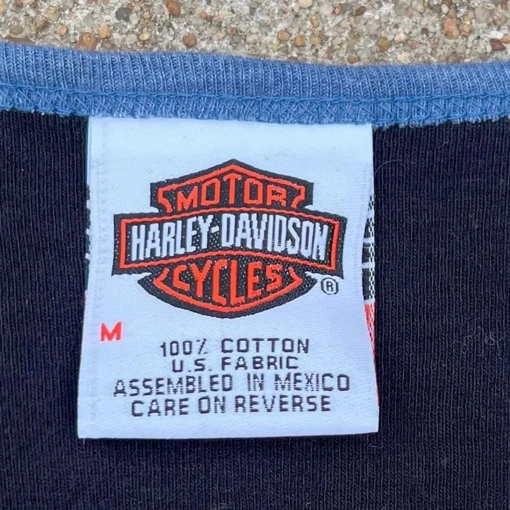 Y2K Harley Davidson Eagle Black & Blue Long Sleeve Top | Size Medium - Picture 6 of 7